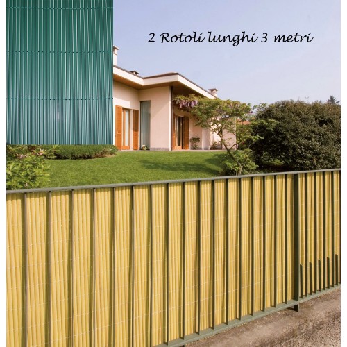 2 Arella Doppia in Bamboo PVC Recinzione 3x1.5 Ombreggiante Verde Beige Plastica