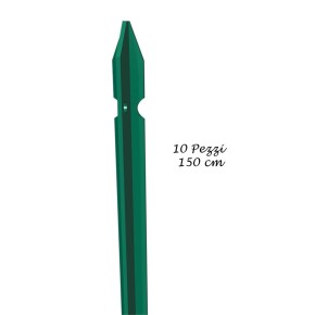 10 Pali per Recinzione 150 cm Ferro Plastificato Paletti Verdi da Rete Giardino