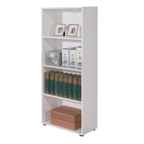 Libreria Bianca in Legno 60 cm Moderna Alta Stretta Scaffali Ripiani Soggiorno