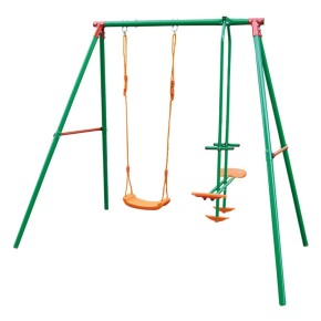 Altalena per Bambini 3 Posti Seggiolino Giardino Dondolo Cavalluccio in Acciaio