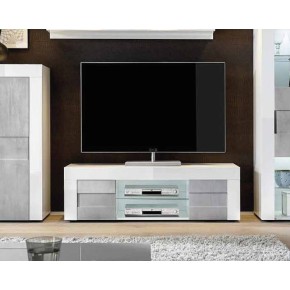 Mobile Basso Porta Tv 2 Ante Bianco Grigio Cemento Beton Madia Soggiorno Living