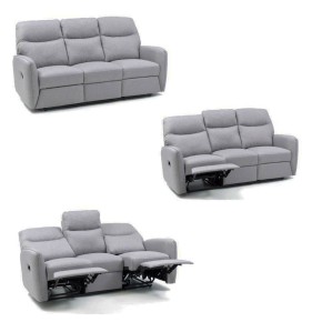 Divano 3 Posti Tessuto Grigio Imbottito Reclinabile Relax Salotto Sofa Moderno 2