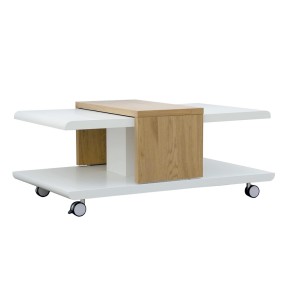 Tavolo Caffe 110x66 Bianco con Ruote Basso Salotto Divano Tavolino Rettangolare