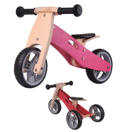 Triciclo Bicicletta per Bambina Legno Rosa Pedagogica Senza Pedali a Spinta Bici