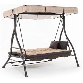 Dondolo 3 tre Posti Beige Reclinabile Letto in Ferro con Tetto Copertura Cuscini 2