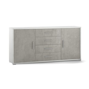Credenza 2 Ante 4 Cassetti Cemento e Bianco Contenitore Buffet Madia PortaTv