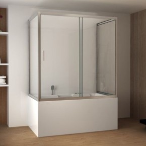 Box Vasca da Bagno 3 lati 6 mm Scorrevole in Cristallo Parete Sopravasca Doccia