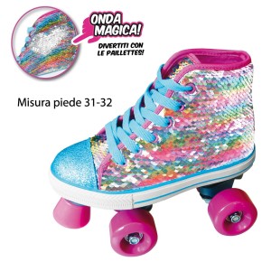 Pattini a Rotelle Sneaker Scarpa 31 32 con Paillettes Freno 4 Ruote da Bambina