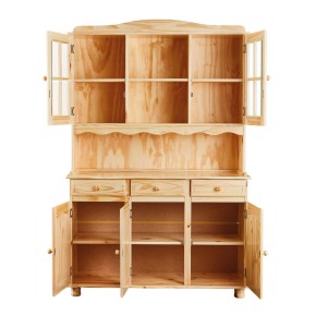 Mobile Alto Credenza Vetrina 3 Ante 3 Cassetti Legno da Soggiorno Cucina Rustico 2