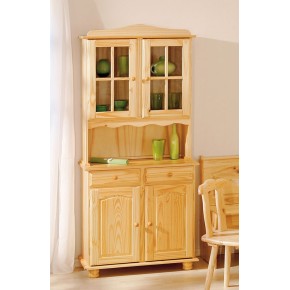 Mobile Alto Credenza Vetrina 2 Ante 2 Cassetti Pino da Soggiorno Cucina Rustico 2