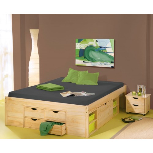 Letto Matrimoniale Rete a Doghe 160x200 con Cassetti 2 Piazze Camera da Letto