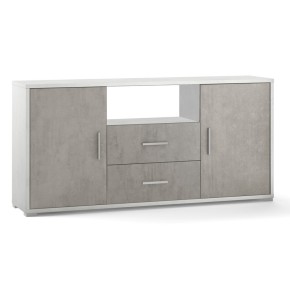 Mobile Madia 2 Ante 2 Cassetti Bianco e Cemento Contenitore Buffet Credenza