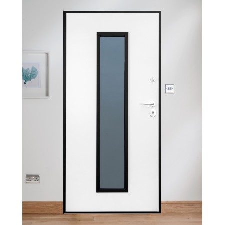Portone Vetrato Blindato con Vetro e Pannello in Vetroresina per Esterno Noce