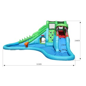 Giochi Gonfiabile Acquatico Bambini Coccodrillo Scivolo Canestro Spruzzi Acqua 2
