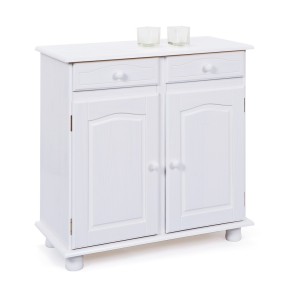 Mobile Bianco 2 Ante 2 Cassetti Credenza in Legno Pino Dispensa Soggiorno Cucina