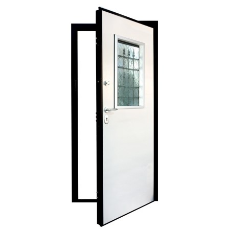 Porta Blindata Bianca Vetrata per Esterno da Ingresso Pannello Portone con Grata