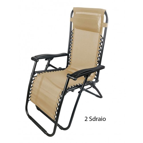 2 Sdraio Beige Basculante Reclinabile da Giardino Esterno Poltrona Poggiapiedi