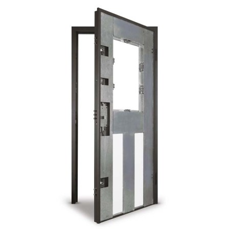 Portone Blindato con Vetro per Esterno Portoncino Grigio Telaio Antracite