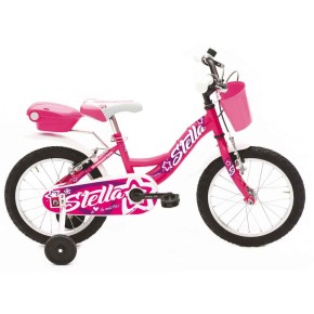 Bicicletta 14 Pollici da Bambina Rosa con Rotelle Pedali Cestino Bici per Bimbe