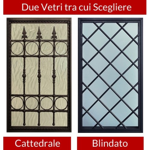 Porta Blindata Grigio per Esterno con Vetro e Grata Portone di Ingresso