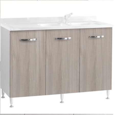 Mobile Sotto Lavello Doppia Vasca 3 Ante 120 cm Senza Lavello Larice Grigio