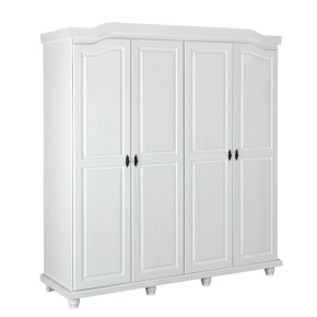 Armadio a 4 Ante Bianco Legno Appendiabiti Mobile Camera Letto Cabina Guardaroba