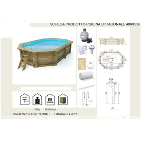 Piscina Fuoriterra in Legno 486x336 Ottagonale con Filtro Liner Skimmer Scaletta 2