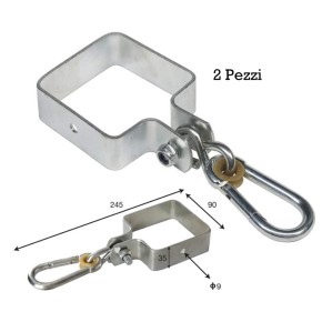2 Collari Acciaio Zincato 9x9 cm per Altalena Bambini con Pali in Legno Quadrati