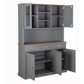 Credenza Grigia Alta Mobile 3 Ante con Cassetti Vetrina Cucina Contenitore Legno 2