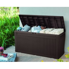 Baule Cassapanca Contenitore con Seduta Ruote Resina Giardino Esterno Plastica 2