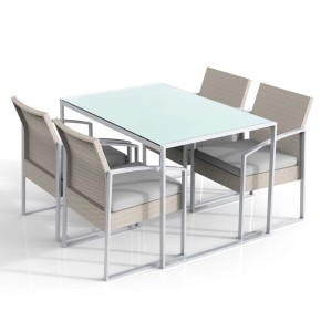 Tavolo con 4 Sedie Beige Poltrone Salotto da Esterno Giardino Salottino Terrazzo