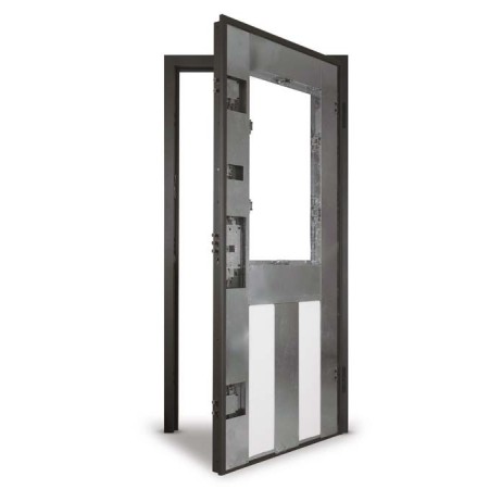 Porta Vetrata Bianca Portone Blindato con Vetro per Esterno con Grata