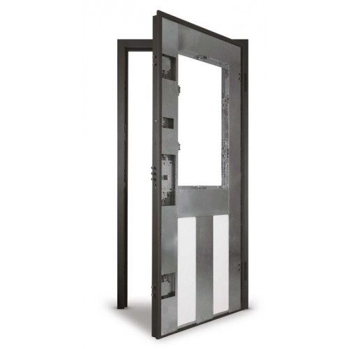 Porta Vetrata Blindata Pannello Grigio per Esterno con Vetro con Grata