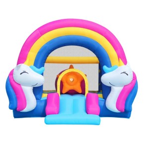 Gonfiabile per Bambini Unicorno Interattivo con Luci Musica Scivolo Pompa Aria 2