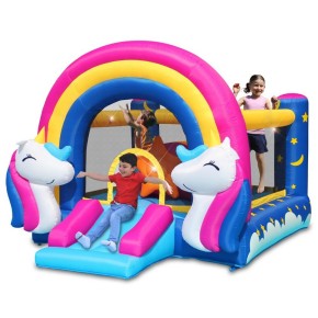 Gonfiabile per Bambini Unicorno Interattivo con Luci Musica Scivolo Pompa Aria