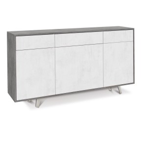 Mobile Madia 3 Ante 3 Cassetti Grigio Ossido Bianco da Soggiorno Credenza Slim