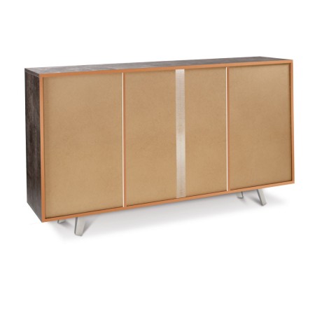 Mobile Madia 3 Ante 3 Cassetti Ossido Nero Bianco Contenitore Soggiorno Credenza
