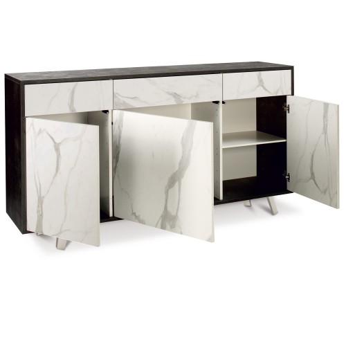 Credenza Madia 3 Ante 3 Cassetti Ossido Bianco Mobile Contenitore da Soggiorno