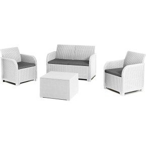 Salotto Bianco Divano Moderno Poltrone in Resina Tavolino Contenitore da Esterno 2