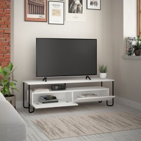 Porta TV in Legno Basso Bianco con Due Ante a Ribalta Piedi in Metallo Mobile 2