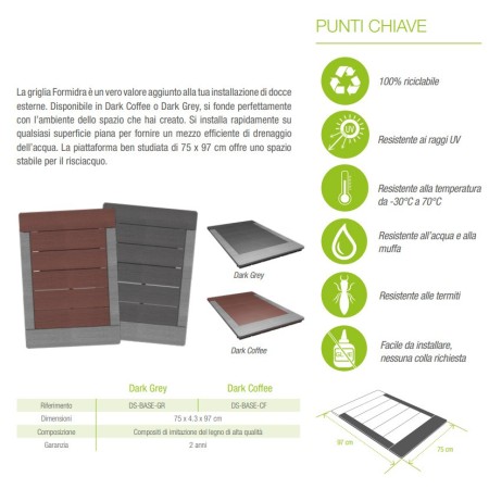 Pedana Base per Doccia Solare da Esterno Giardino 97x75 in Composito Antiscivolo