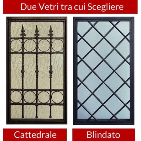 Porta Blindata con Grata e Vetro Pannello per Esterno Grigio Vetroresina