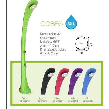 Doccia Solare da Giardino 32 litri Verde Miscelatore Terrazzo Esterno Piscina