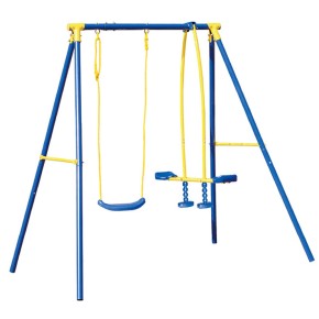 Altalena Cavallino Bambini 3 Posti Seggiolino + Cavalluccio Blu Metallo Alt 182