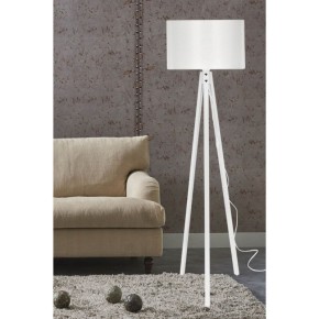 Lampada da Terra E27 Treppiede in Legno Bianco Paralume in Tessuto Interruttore 2