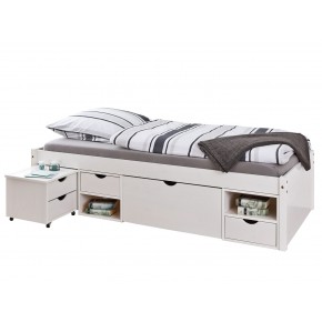 Letto Singolo Bianco 90x200 cm a doghe in legno con comodino e cassetti, materasso compatibile non incluso 90x200 cm