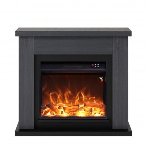 Camino Elettrico Ventilato con Cornice in Legno Grigio Fiamma Finta a Led| BricoShop24