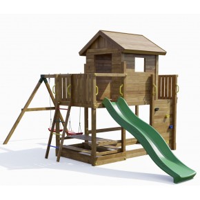 Parco Giochi Giardino in Legno per Bimbi con Altalena Scivolo Torretta
