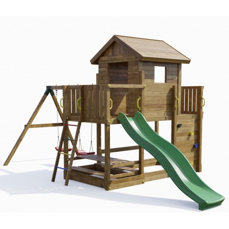 Parco Giochi Giardino in Legno per Bimbi con Altalena Scivolo Torretta