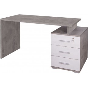 Scrivania 155 cm Cemento Bianco con Cassettiera Grande Ufficio Cameretta